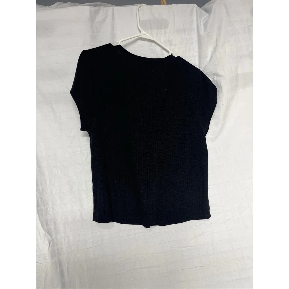 American Eagle Women Black Ribbed Short Sleeve Crew Neck T-Shirt xl - Picture 3 of 3